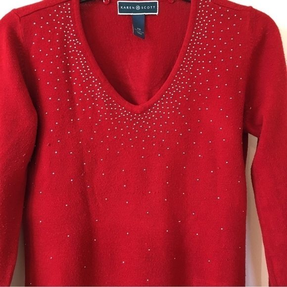 Karen Scott luxsoft Pull Over V-neck Red Sweater - Picture 3 of 16